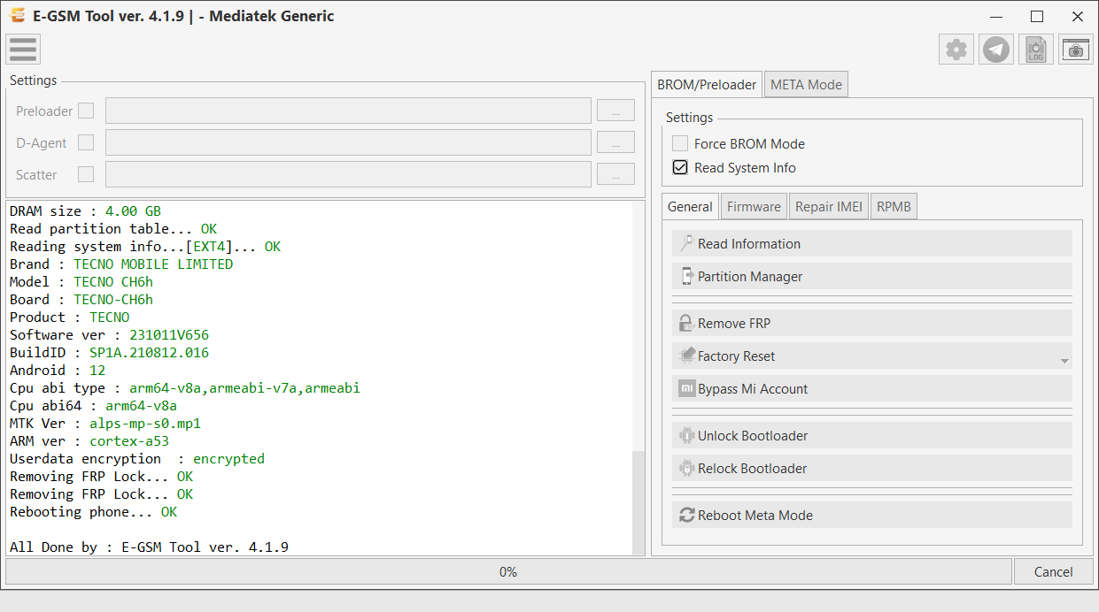 Mediatek Generic - Mediatek Generic — Remove FRP - MTK — E-GSM Tool screenshot