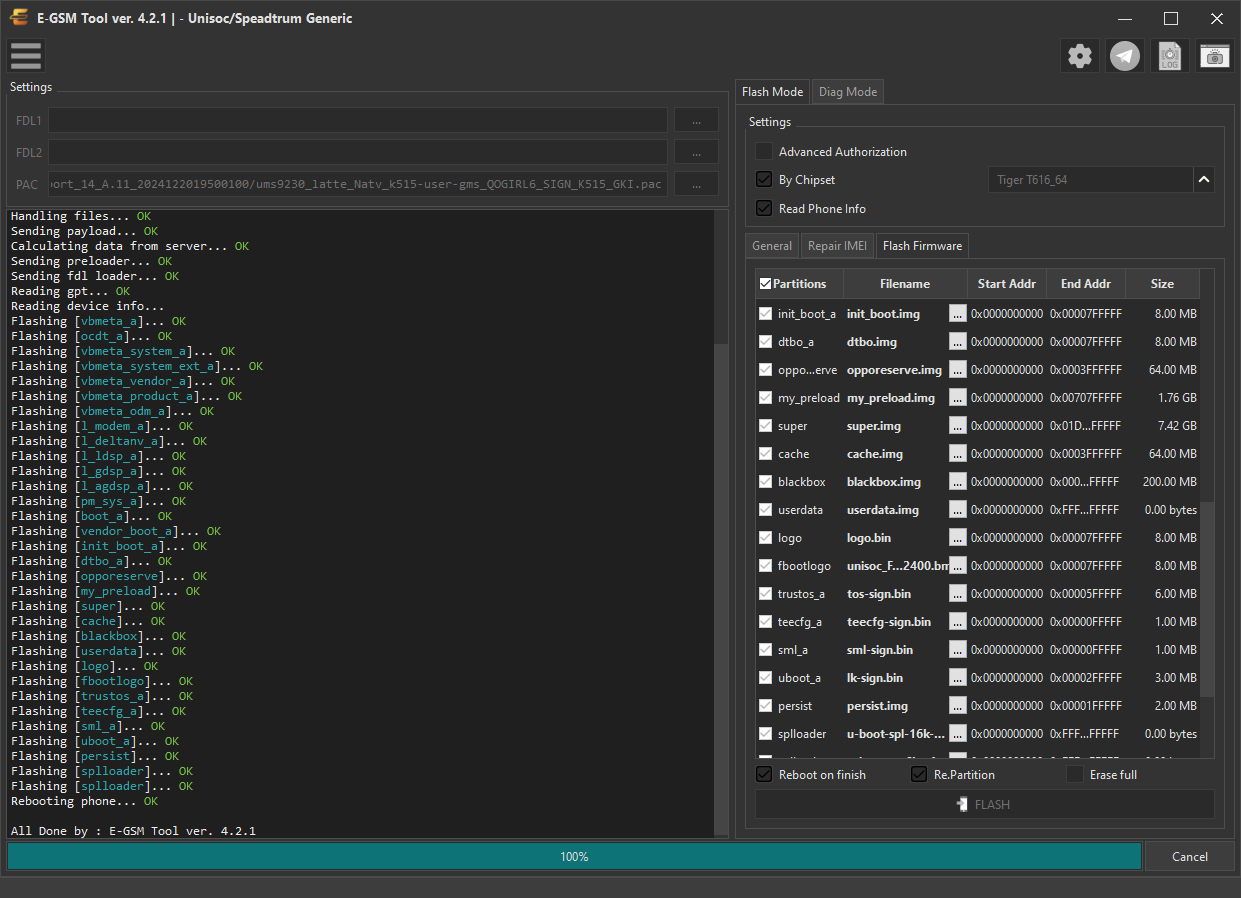 Unisoc/Speadtrum Generic - Unisoc/Speadtrum Generic — Flash Firmware - U2S Diag Mode — E-GSM Tool screenshot