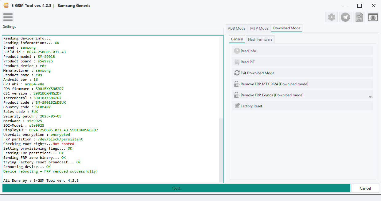 Samsung - Samsung Generic — Remove FRP Exynos - Odin — E-GSM Tool screenshot