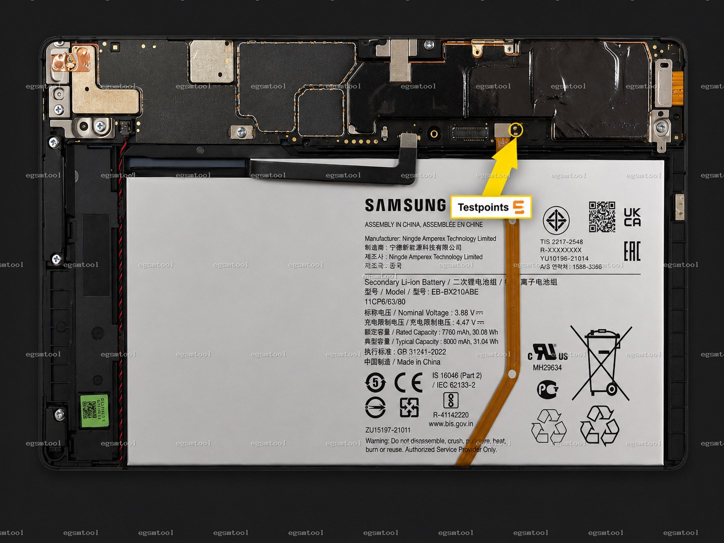 Samsung Samsung Galaxy Tab A9+ WiFi SM X210 test point diagram — EDL ISP BROM pinout