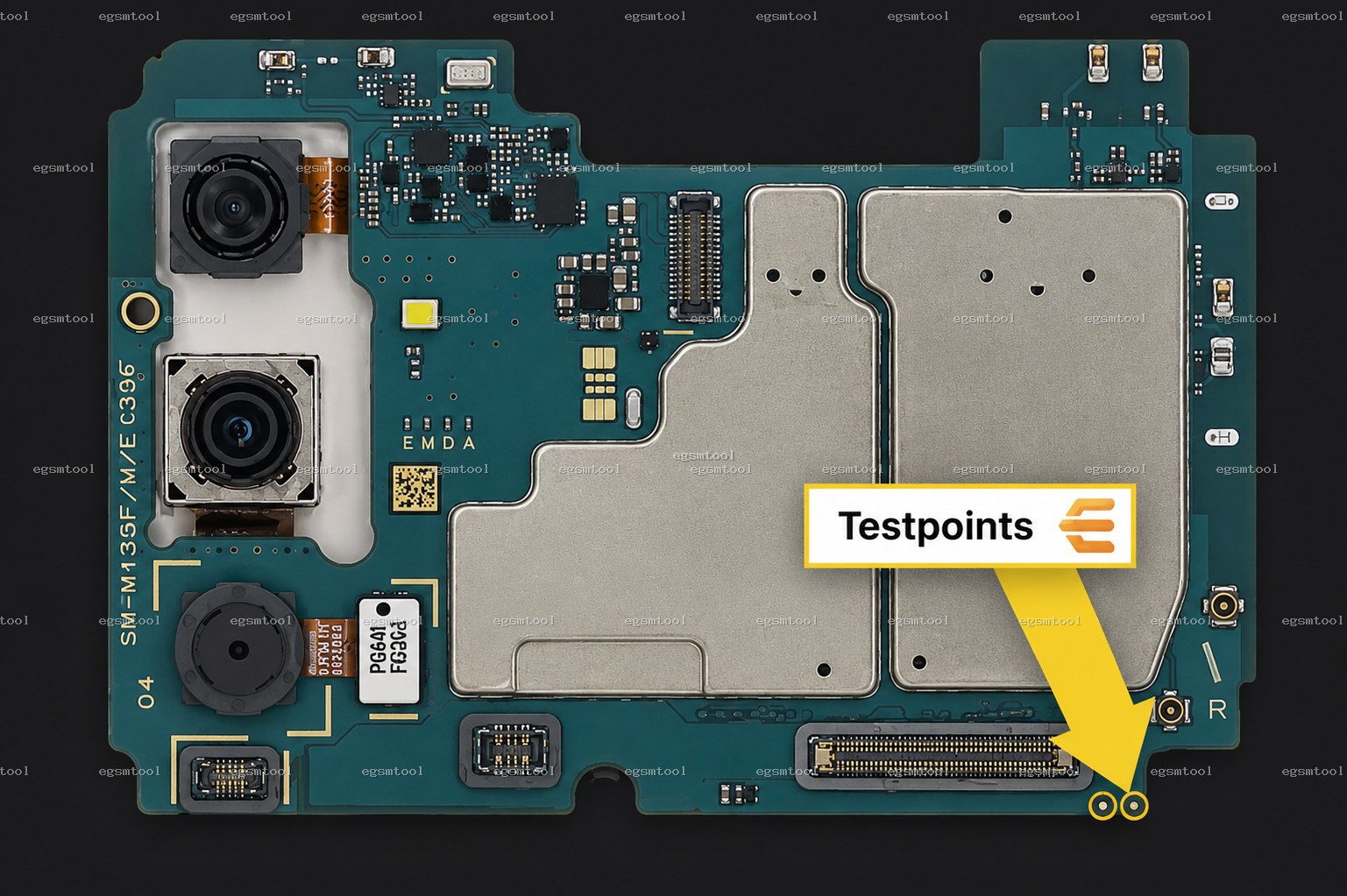 Samsung Samsung Galaxy F13 SM E135F test point diagram — EDL ISP BROM pinout