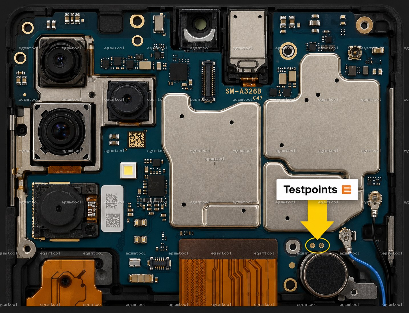 Samsung Samsung Galaxy A32 5G SCG08 test point diagram — EDL ISP BROM pinout