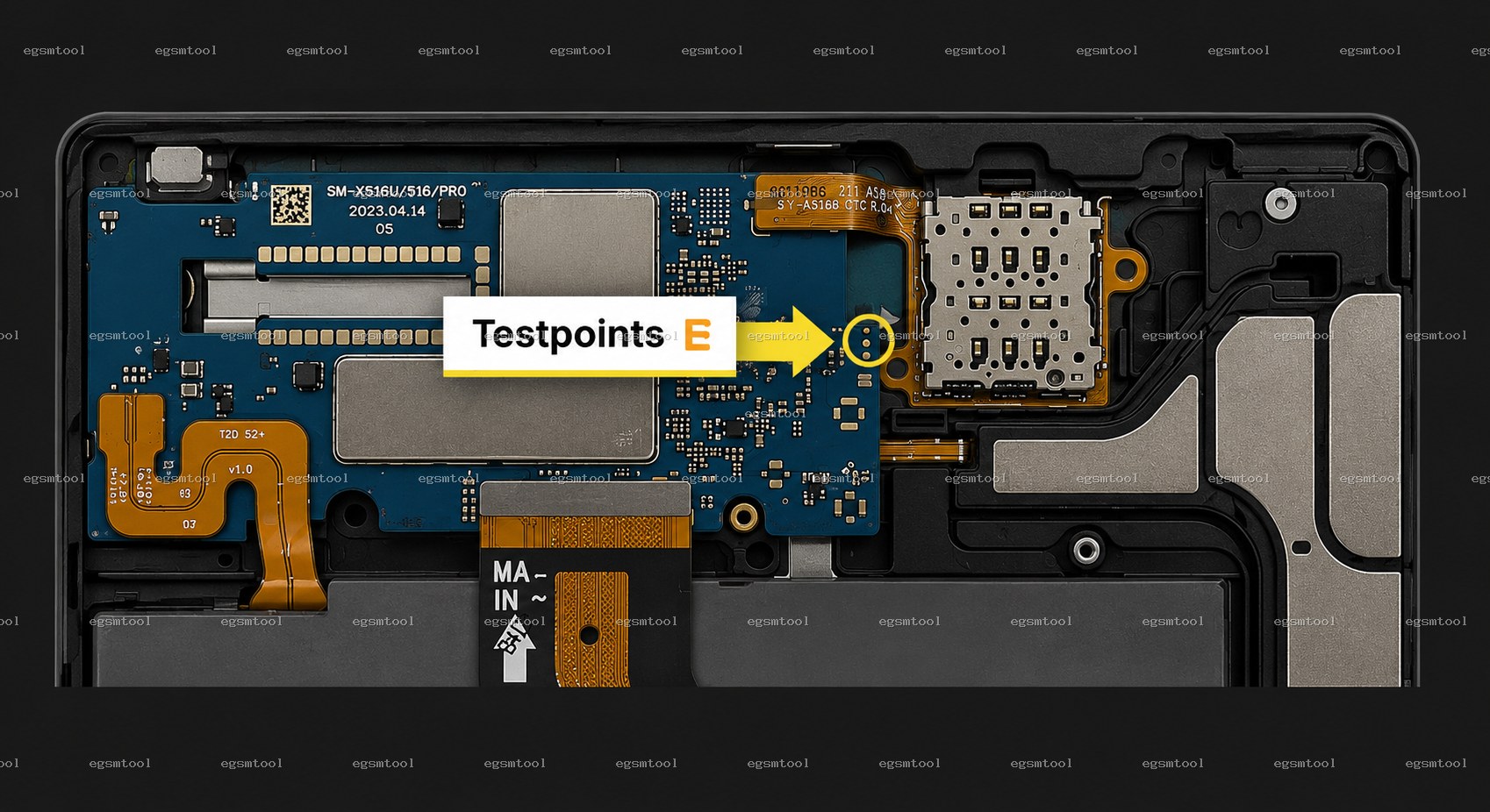 Samsung Samsung Galaxy Tab S9 WiFi models SM X810 test point diagram — EDL ISP BROM pinout