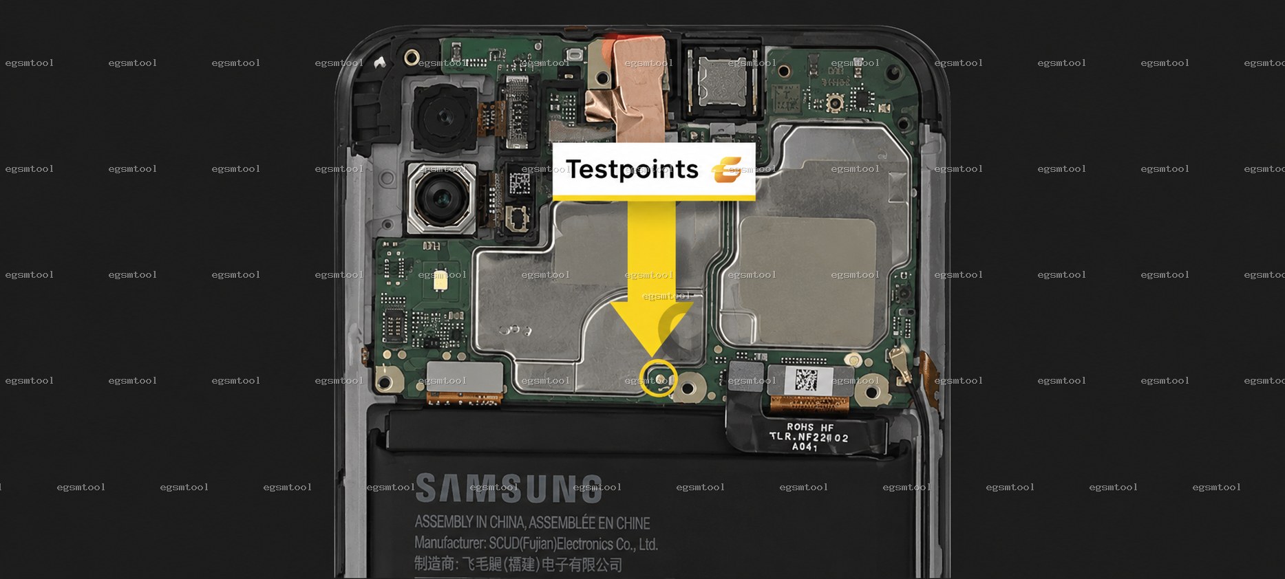 Samsung Samsung Galaxy A10s models SM A107F test point diagram — EDL ISP BROM pinout