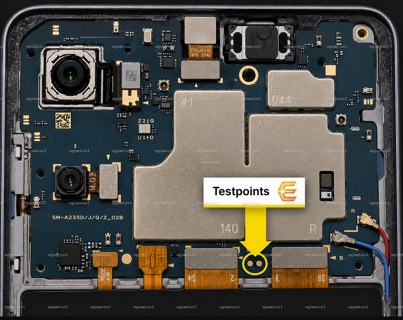 Samsung Samsung Galaxy A25 5G models SCG33 test point diagram — EDL ISP BROM pinout