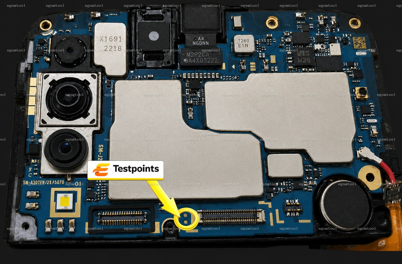 Samsung Samsung Galaxy A50 SM A505F SM A505FM SM A505FN SM A505G SM A505GN SM A505GT test point diagram — EDL ISP BROM pinout