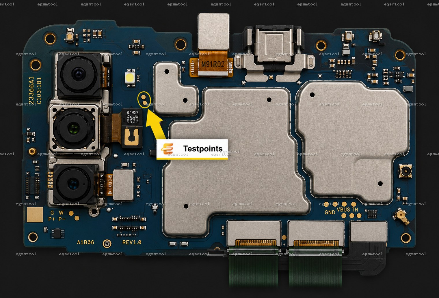 Samsung Samsung Galaxy M02s SM M025F test point diagram — EDL ISP BROM pinout