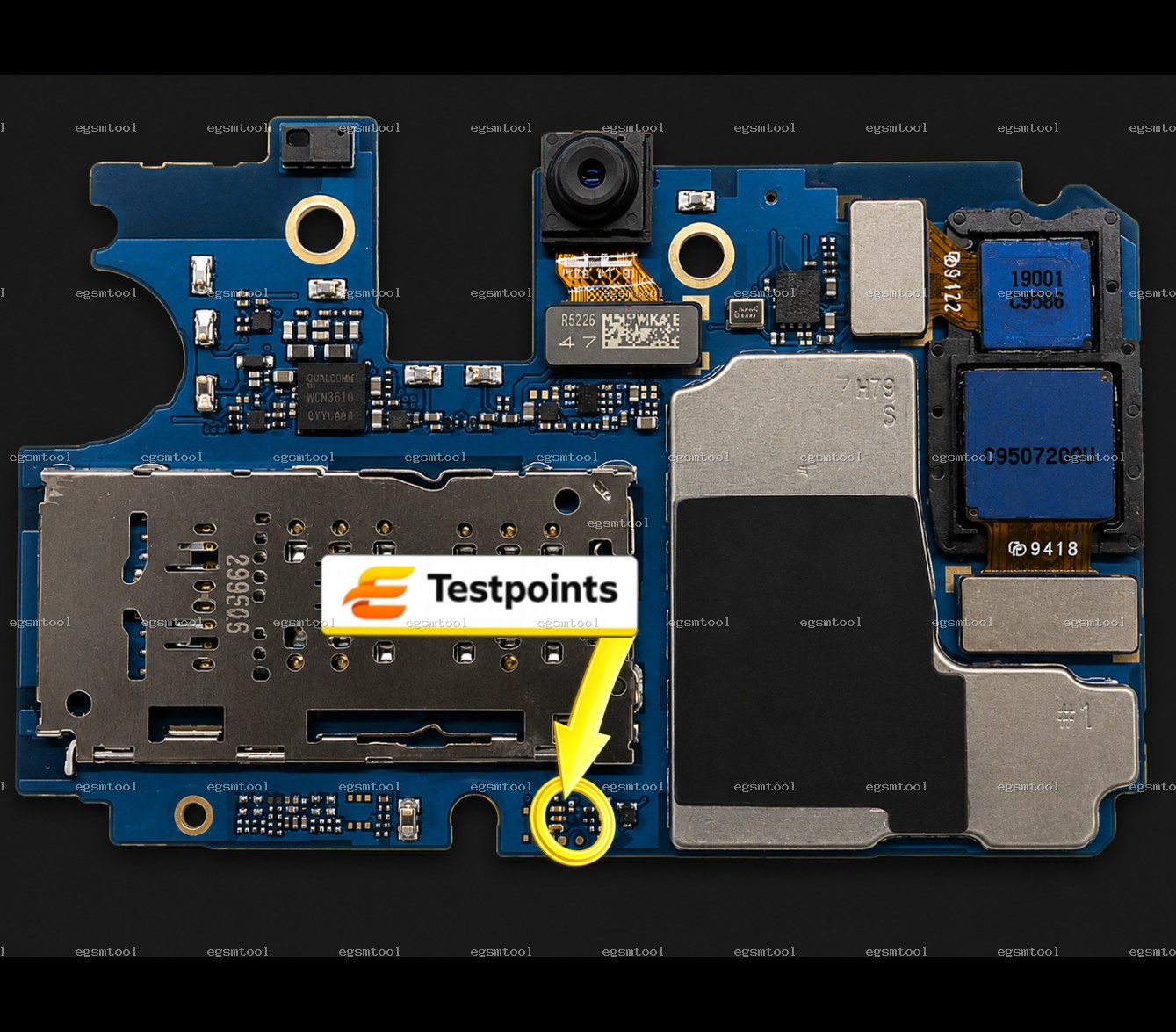 Samsung Samsung Galaxy M20 SM M205FN test point diagram — EDL ISP BROM pinout