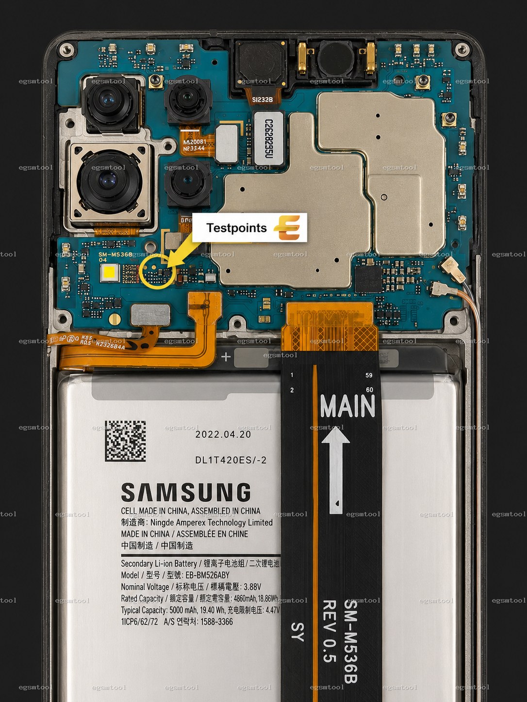 Samsung Samsung Galaxy M53 5G SM M536B test point diagram — EDL ISP BROM pinout