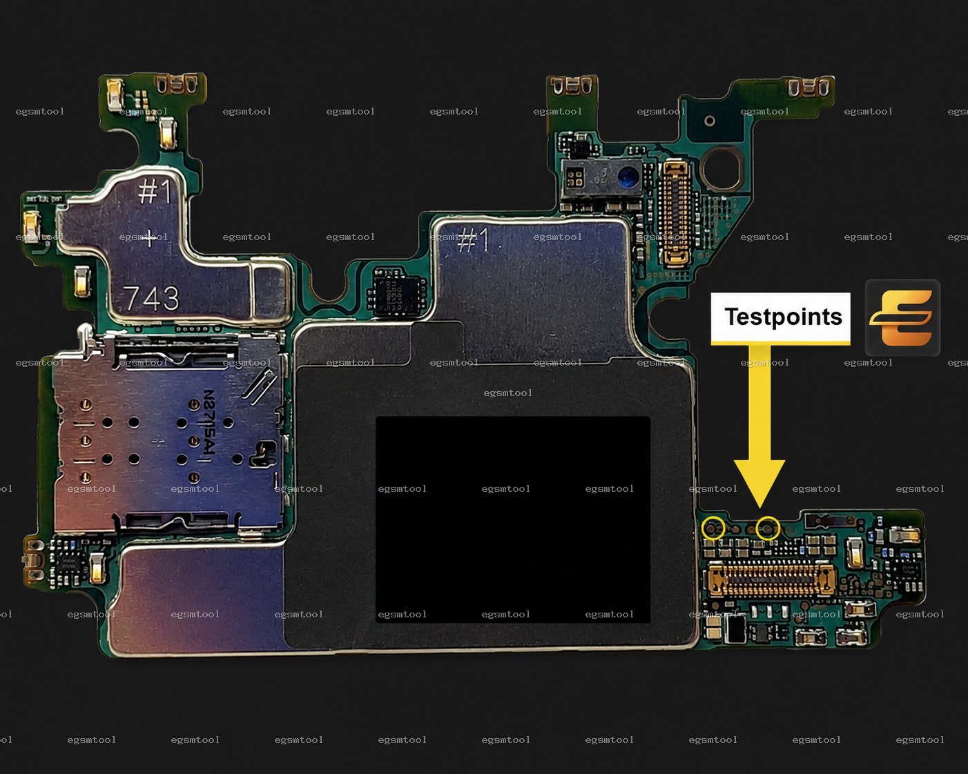 Samsung Samsung Galaxy Z Flip 4 5G SM F7210 test point diagram — EDL ISP BROM pinout