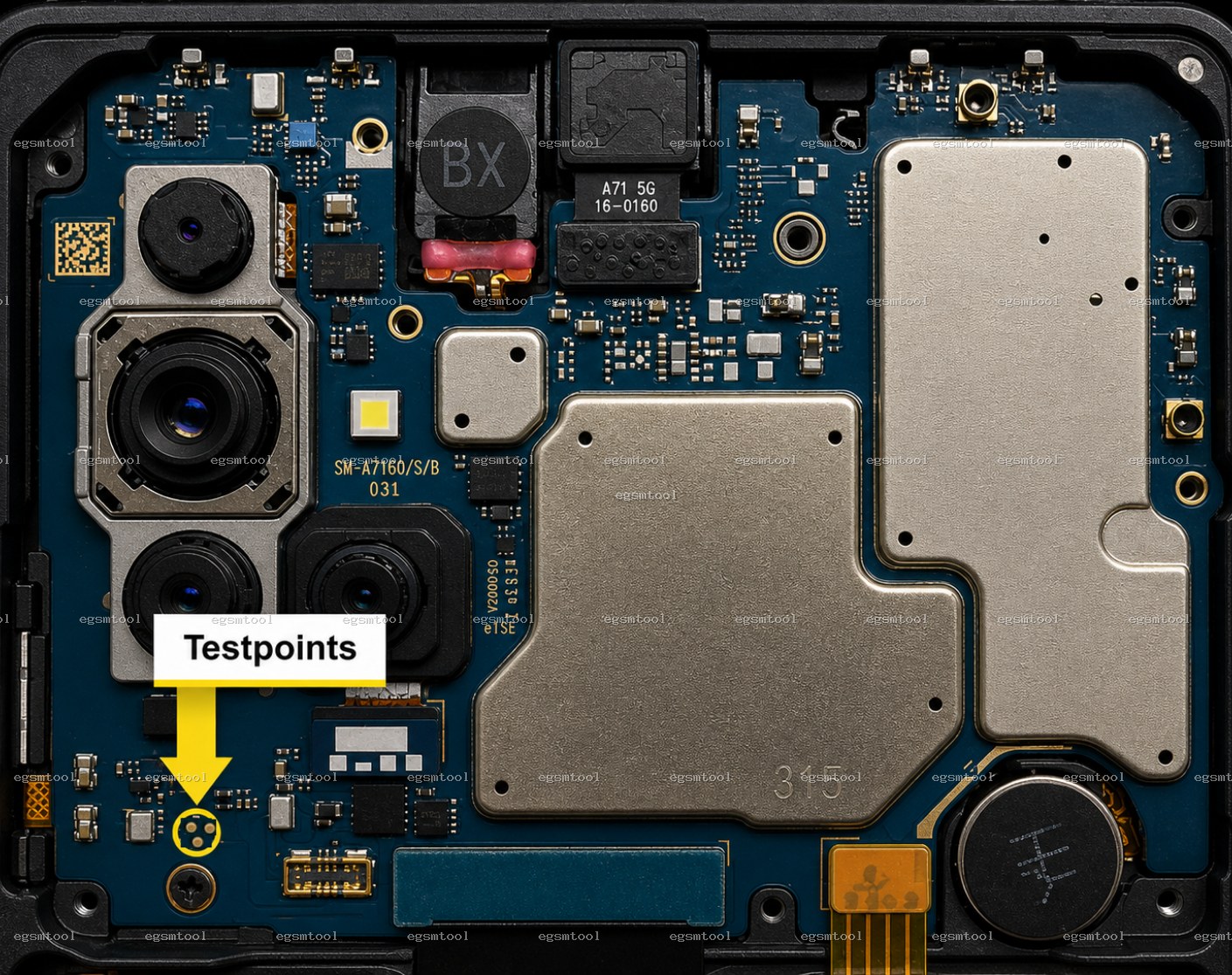 Samsung Samsung Galaxy A71 5G models    SM-A7160    SM-A716B    SM-A716S test point diagram — EDL ISP BROM pinout