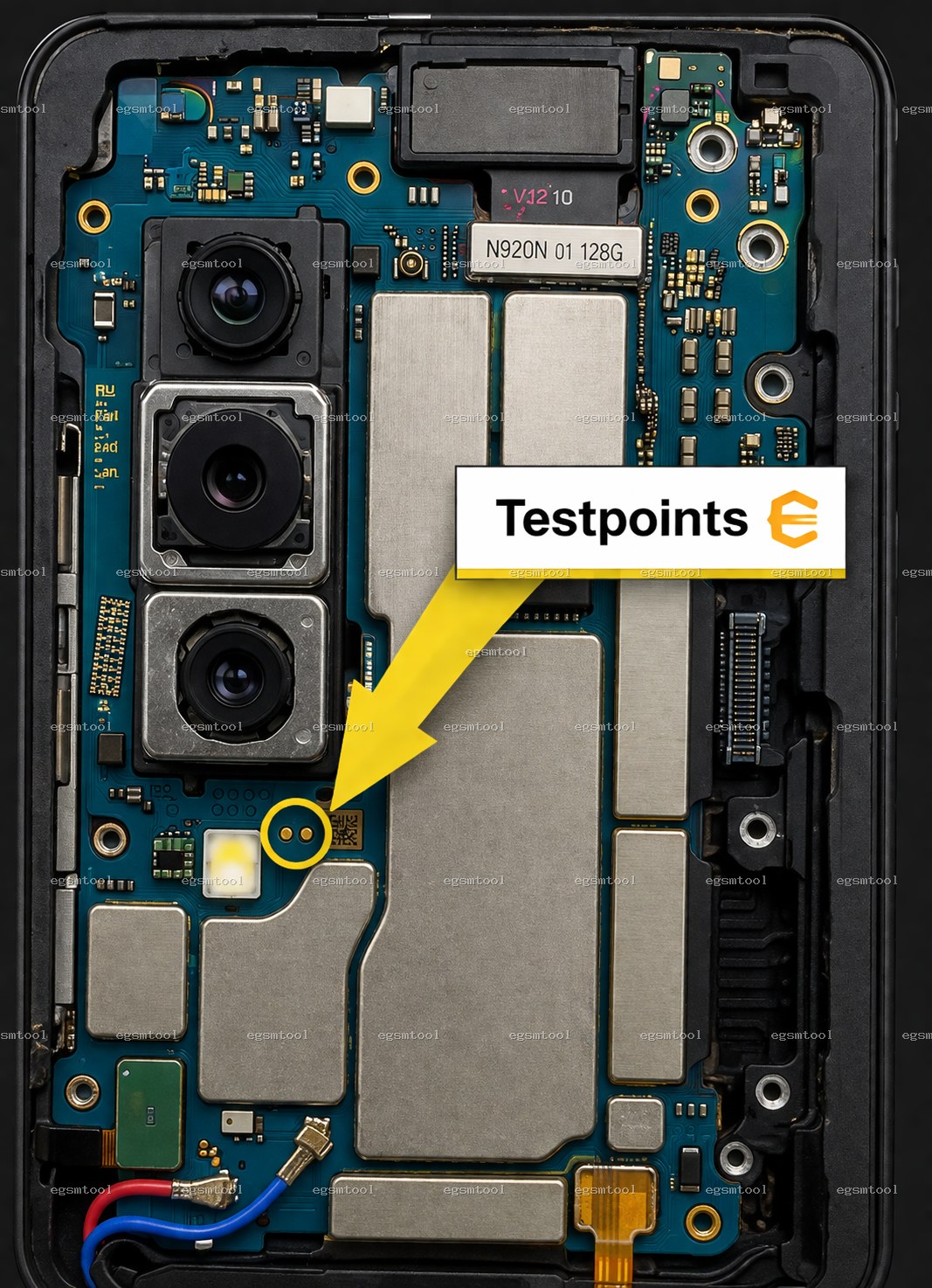 Samsung Samsung Galaxy Fold models   SM-F9000   SM-F900F   SM-F900N   SM-F900U   SM-F900U1   SM-F900W test point diagram — EDL ISP BROM pinout