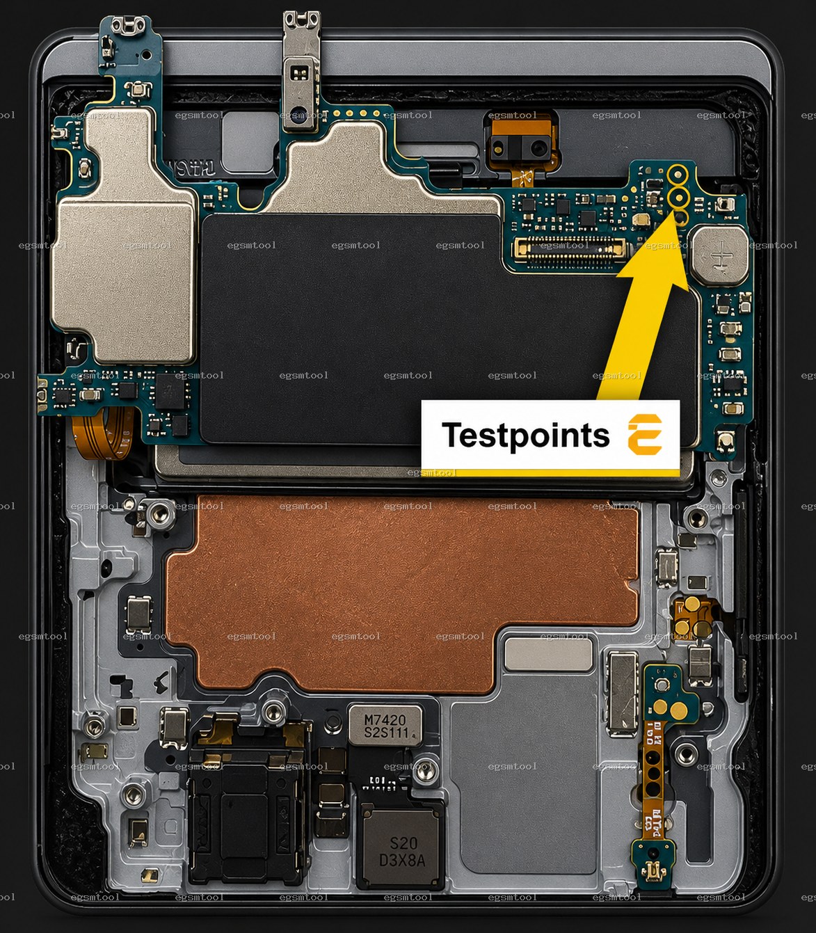 Samsung Samsung Galaxy Z Flip 6 5G models  SM-F741B  SM-F741N  SM-F741W test point diagram — EDL ISP BROM pinout