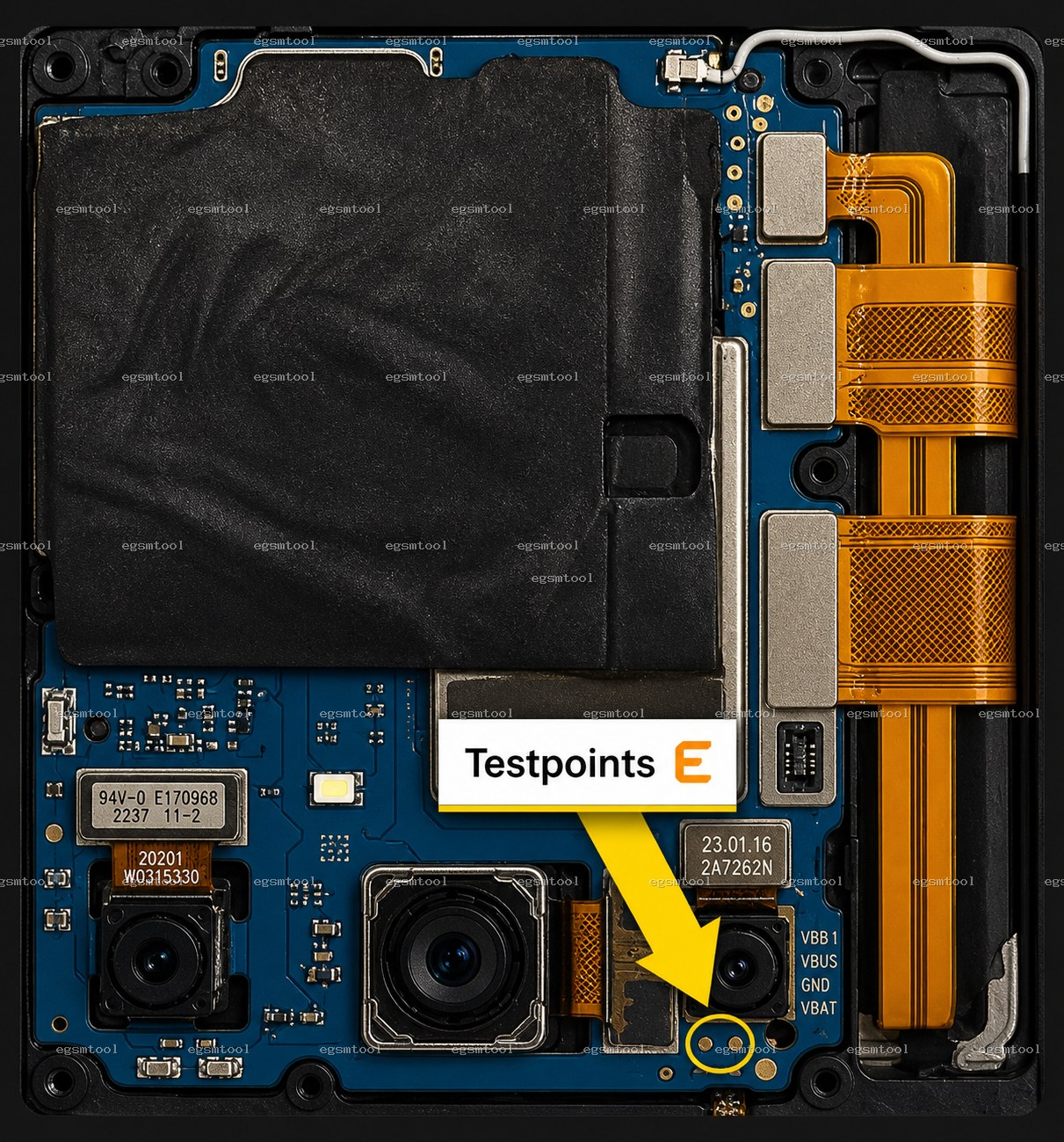 Samsung Samsung Galaxy F14 models    SM-E145F test point diagram — EDL ISP BROM pinout