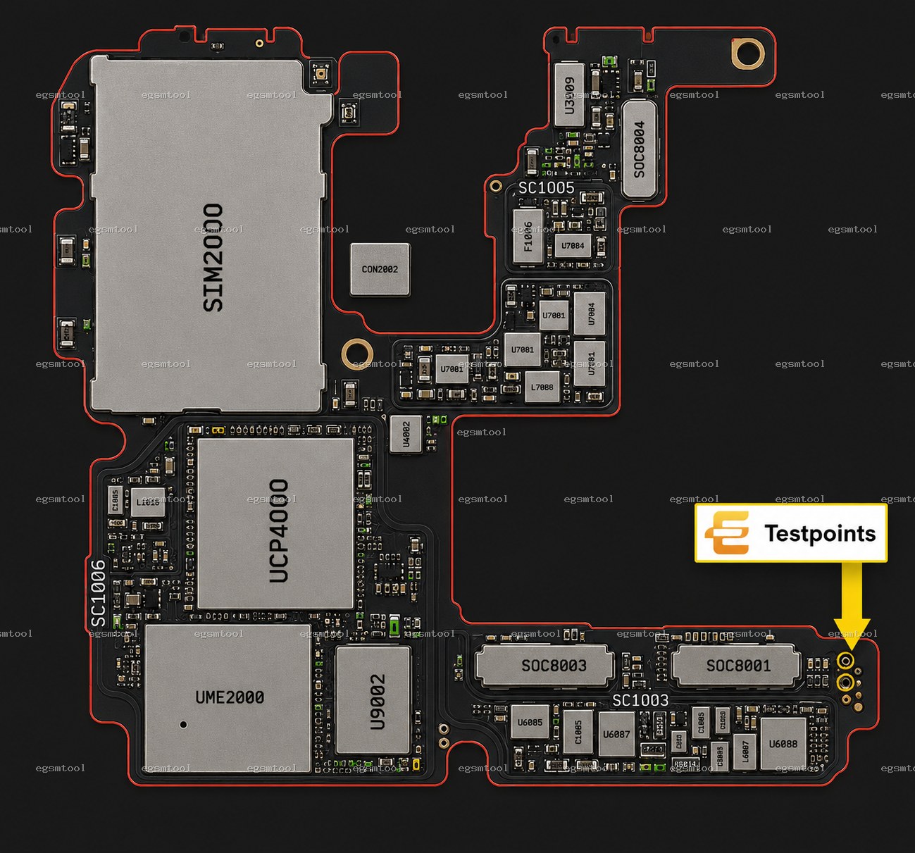 Samsung Samsung Galaxy S20 Ultra 5G models   SM-G988B test point diagram — EDL ISP BROM pinout