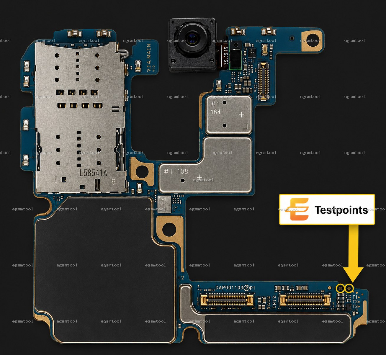 Samsung Samsung Galaxy S20 Ultra 5G models   SM-G988U test point diagram — EDL ISP BROM pinout