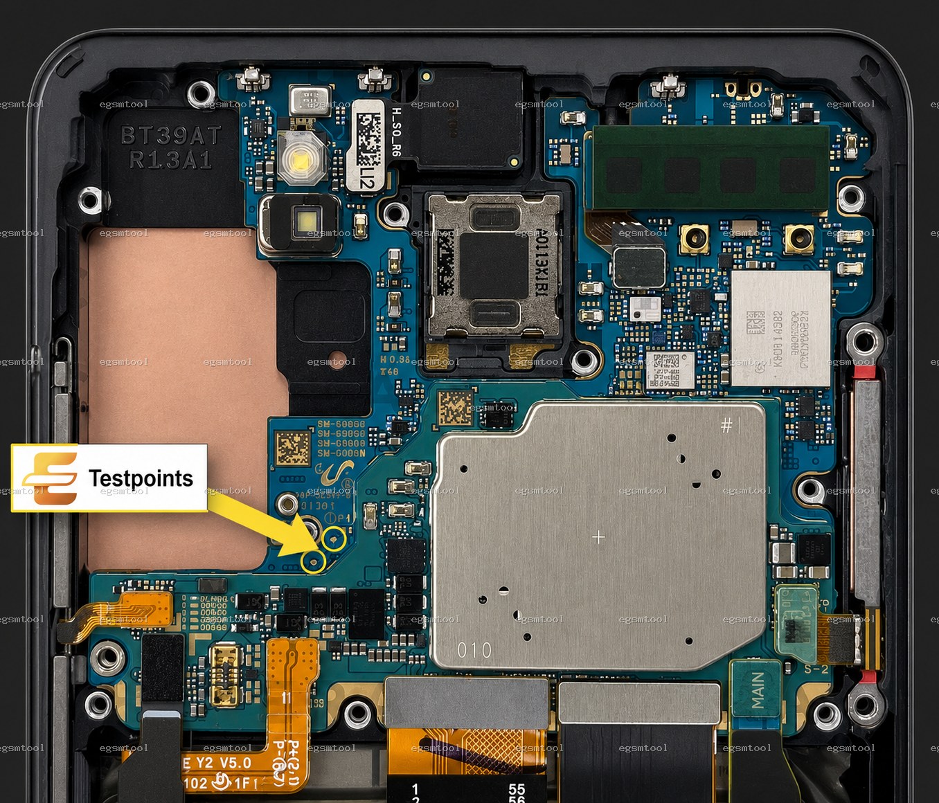 Samsung Samsung Galaxy S20+ 5G models   SCG02   SM-G986U1 test point diagram — EDL ISP BROM pinout