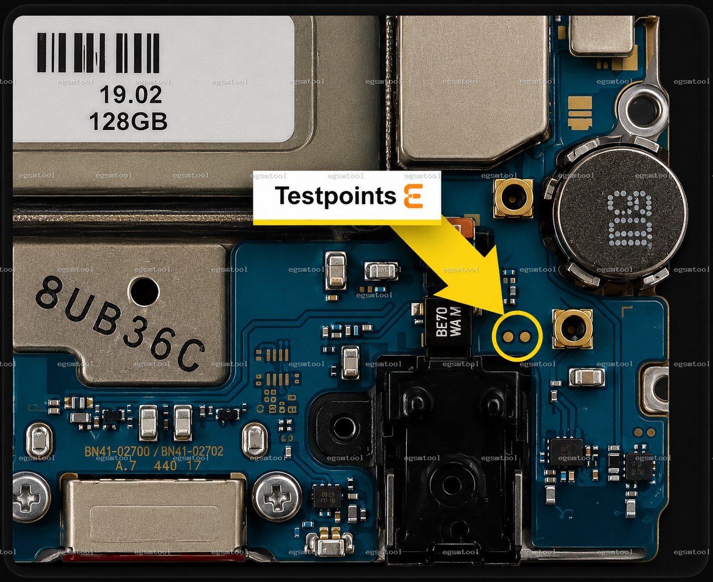 Samsung Samsung Galaxy S10e models   SM-G970U test point diagram — EDL ISP BROM pinout